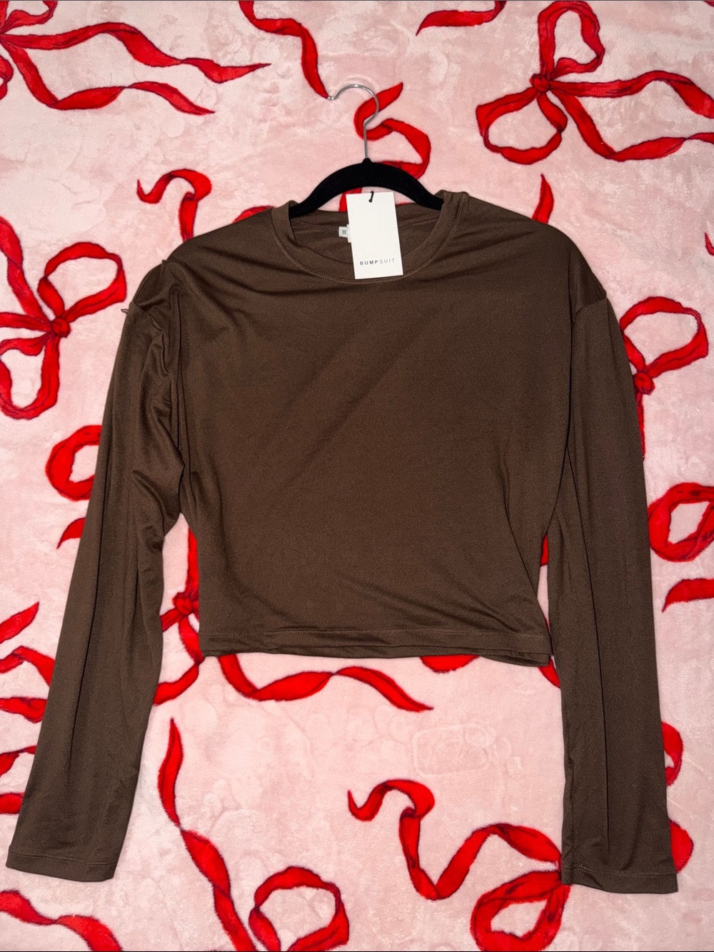 BUMPSUIT: Brown Long Sleeve Crop Top & Wide Leg Pant Lounge Set - Picture 2 of 7
